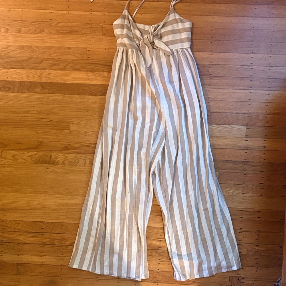 Urban Outfitters Beige & White Striped Wide-Leg Jumpsuit